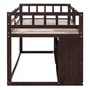 Low Loft Bed With Rolling Desk, Shelf And Drawers