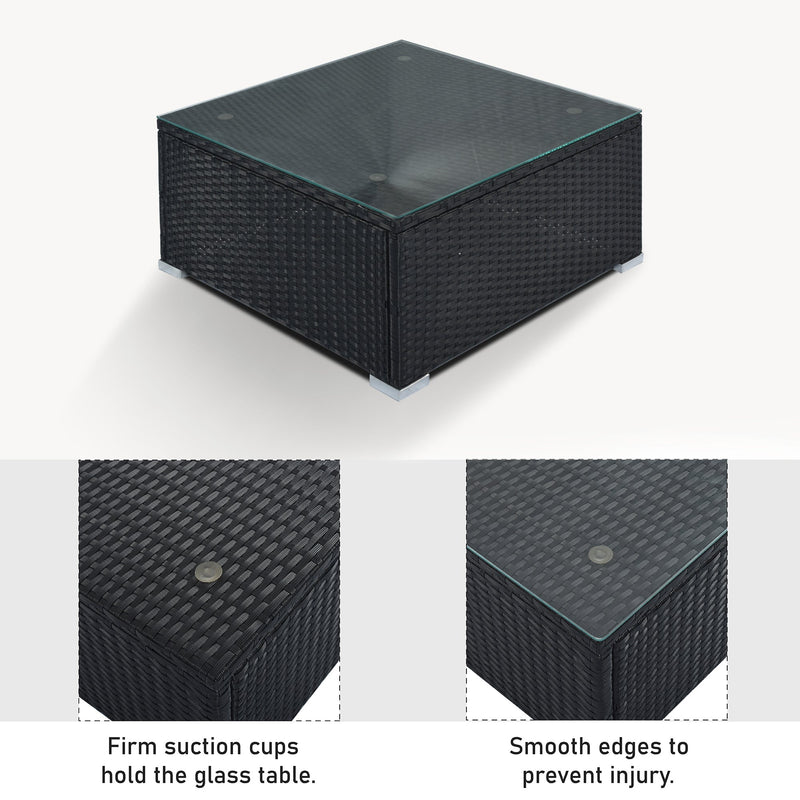 8-Pieces Outdoor Patio Furniture Sets, Garden Conversation Wicker Sofa Set, Single Sofa Combinable, Gray Cushions Black Wicker