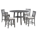 5-Piece Counter Height Dining Table Set in 2 Table Sizes with 4 Folding Leaves and 4 Upholstered Chairs for Dining Room (Gray+Beige Cushion)