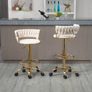 360 Adjustable Barstools Set of 2, Ergonomic Drafting Chair with Round Footrest and Backrest, Swivel Rolling Wheels for Spa, Studio, Classroom, Lab, Counter, Salon, Ivory