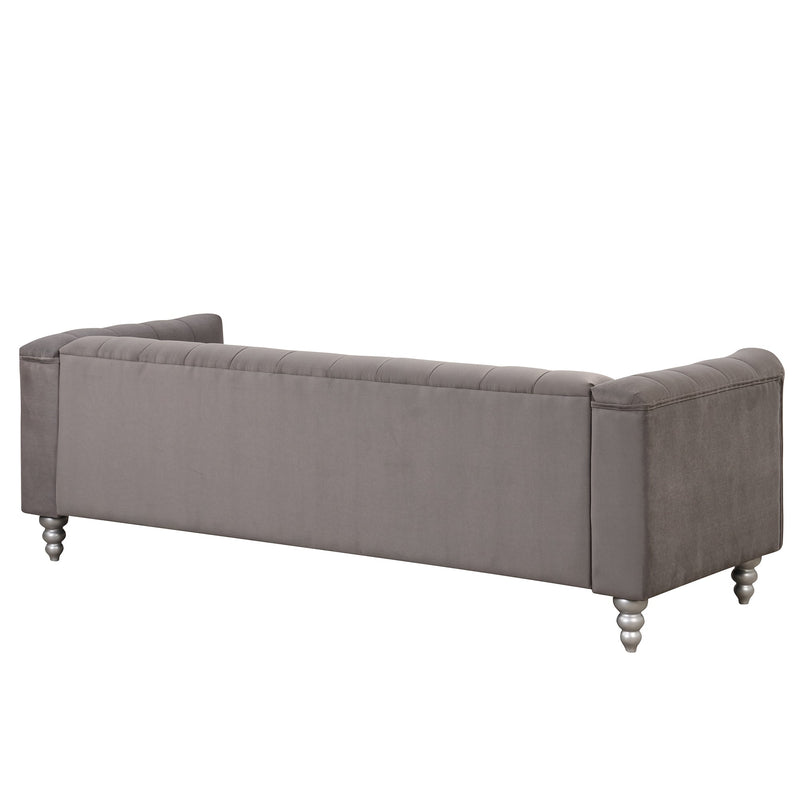 89" Modern Sofa Dutch Fluff Upholstered sofa with solid wood legs, buttoned tufted backrest,gray