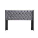 Queen Platform Tufted Upholstered Bed With Wings Design, Strong Wood Slat Support - Gray by Unique Piece Furniture