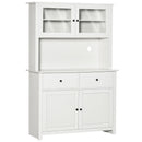 Homcom - 63.5" Kitchen Buffet With Hutch, Pantry Storage Cabinet With 4 Shelves, Drawers, Framed Glass Doors, Open Microwave Countertop - Antique White by HouseOfZazla