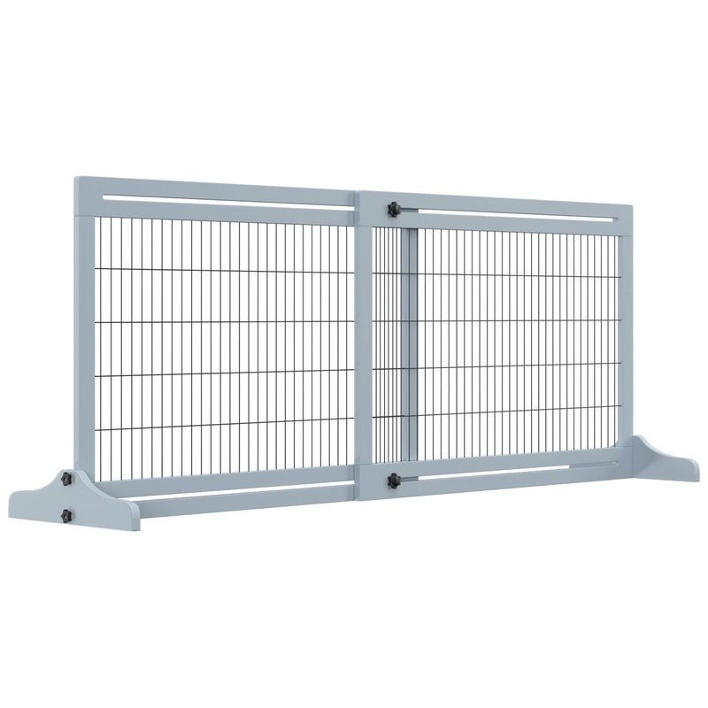 72" W x 27.25" H Extra Wide Freestanding Pet Gate with Adjustable Length Dog, Cat, Barrier for House, Doorway, Hallway, Blue-grey