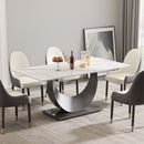 70.87" Modern Artificial Stone Crescent-Shaped Metal Legs, Can Accommodate 6-8 People - White / Black by HouseOfZazla