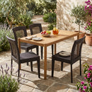5-Piece Outdoor Dining Set, Acacia Wood Rectangular Patio Table & 4 PE Rattan Iron Frame Dining Chairs by HouseOfZazla