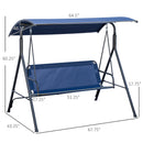 3-Person Porch Swing Bench with Stand & Adjustable Canopy, Armrests, Steel Frame for Outdoor, Garden, Patio, Porch & Poolside, Dark Blue