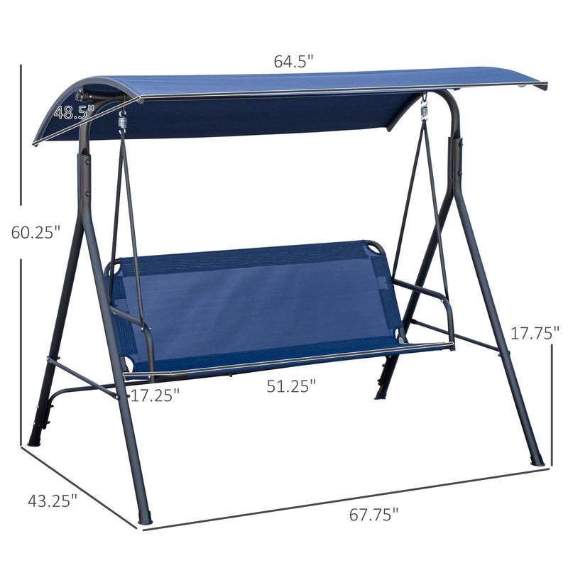 3-Person Porch Swing Bench with Stand & Adjustable Canopy, Armrests, Steel Frame for Outdoor, Garden, Patio, Porch & Poolside, Dark Blue