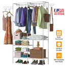 Metal Garment Rack Shoe Clothing Organizer Shelves Freestanding Multifunctional Clothes Wardrobe