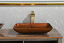 22.5" L -L -14.5" W -4 1/2 in. Handmade Glass Rectangle Vessel Bathroom Sink Set in Rich Chocolate Brown Finish with gold Faucet and gold Pop Up Drain
