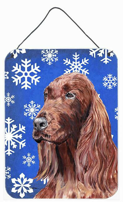 Irish Setter Blue Snowflake Winter Aluminium Metal Wall or Door Hanging Prints