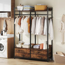 Freestanding Closet Organizer With 4 Drawers, 8 Hooks, Shelves, And Hanging Rod - Brown / Black by HouseOfZazla