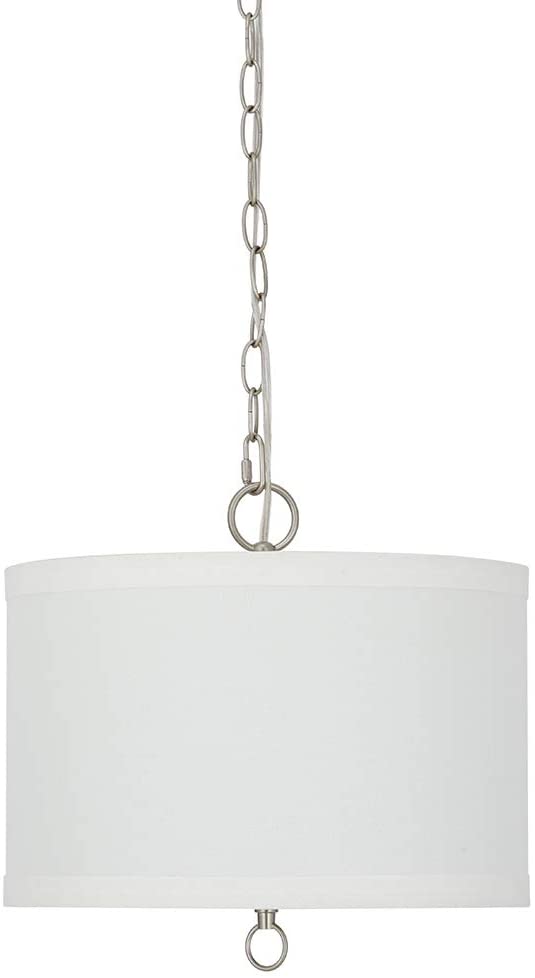 14"W Light Pendant Brushed Nickel Finish with Oatmeal Linen Shade