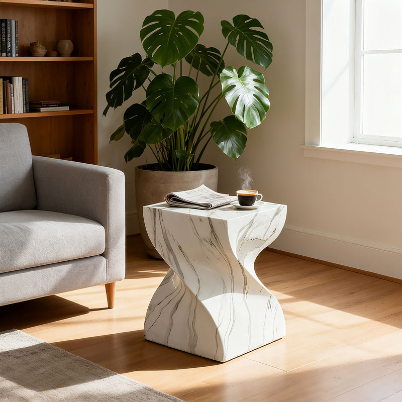 Outdoor End Table, Round Side Table For Patio And Garden - Marble, photo 5 of 7