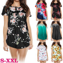 Women Summer Shirts Tops Loose Short Sleeve T Shirts Casual Floral Printed Button Shirts Blouse S-XXL