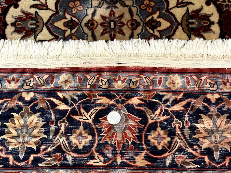 Sino Persian Rug 4x6, Traditional Wool Hand Knotted Carpet, Red Navy Blue, 225 KPSI
