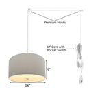 2 Light Swag Plug-In Pendant 16"w Light Oatmeal Linen Drum with Diffuser, White Cord