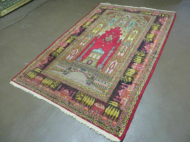 4' X 6' Antique 1920s Handmade Turkish Mehrab Design Wool Rug Lantern Beautiful