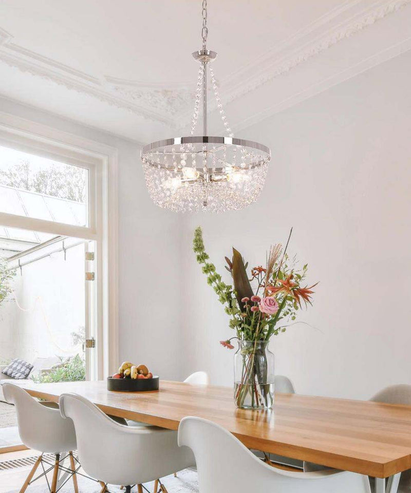 Alsy 16"W 4-Lights Bling Polished Nickel Pendant Chandelier with Crystal Glass Beads