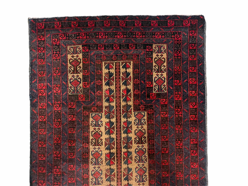 3 X 3.5 New Vintage Handmade Wool Rug Tribal Turkoman Balouch Red Prayer Rug