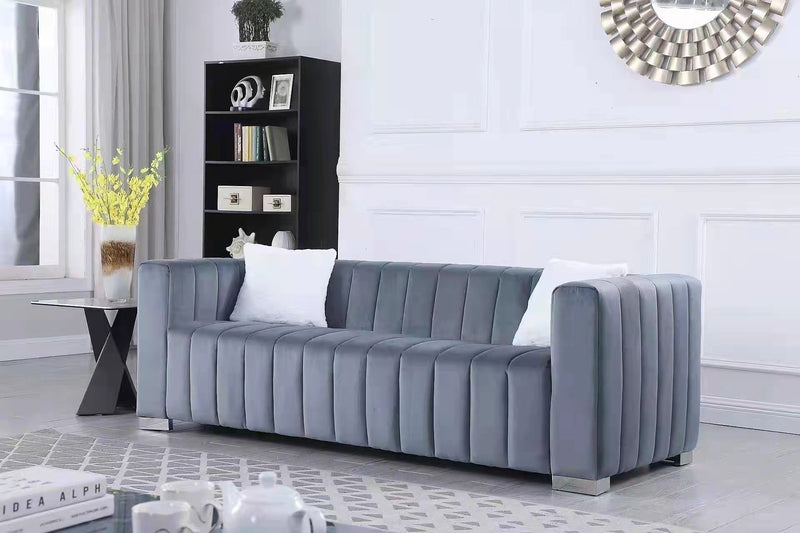 A modern channel sofa take on a traditional Chesterfield,Grey color,3 seater