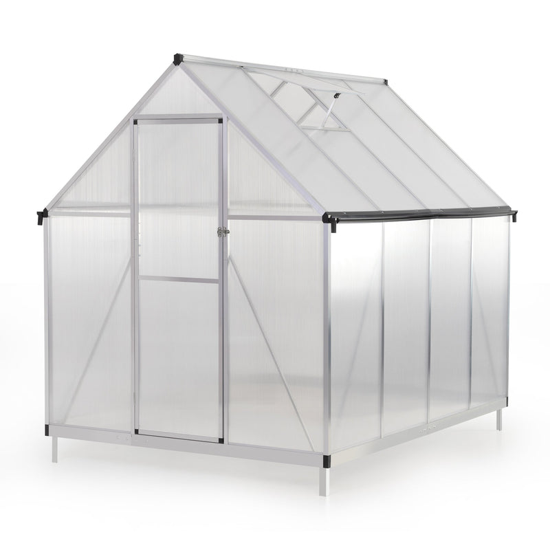 6x8 FT Polycarbonate Greenhouse, Outdoor Walk-in Green House with Vent Window, Hinged Door, Rain Gutter, Heavy-Duty Aluminum Hot House for Backyard Garden