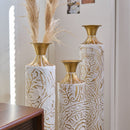 Floor Metal Vases Decorated Metal Vases (Set of 3) Gorgeous Home Decoration Large Glazed Metal Vases - White / Gold by HouseOfZazla