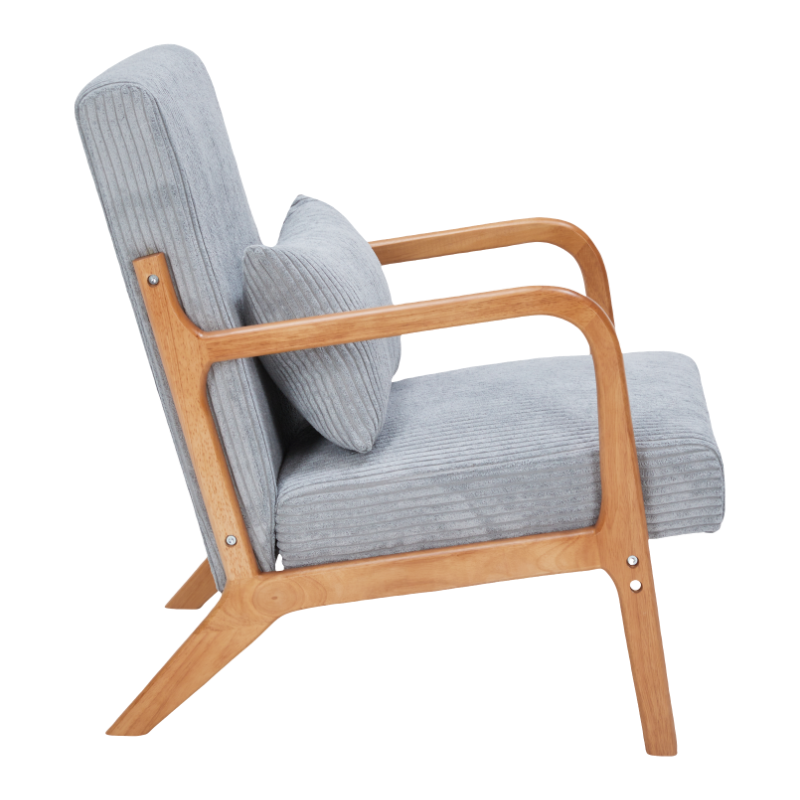Mid-Century Modern Accent Chair, Arm Chair Living Room Chairs with Pillow Upholstered Reading Chair with Solid Wood Frame &  Living Room Bedroom Balcony (Antique Dark Grey)
