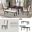 6-Piece Kitchen Dining Table Set, 62.7" Rectangular Table and 4 High-Back Tufted Chairs & 1 Bench for Dining Room and Kitchen (Espresso)