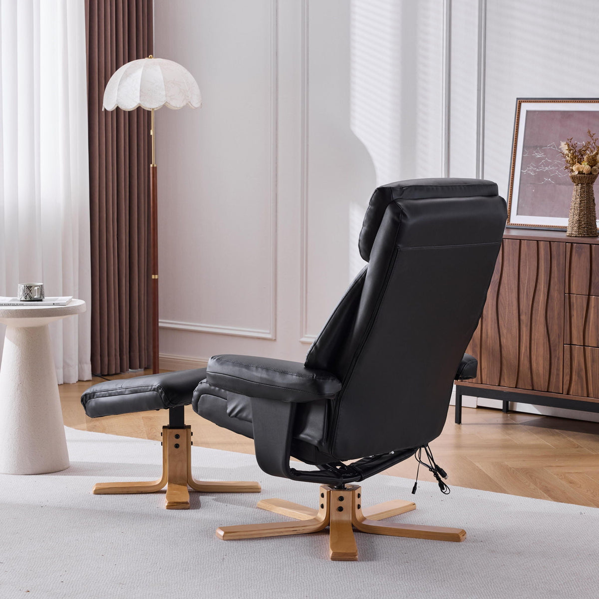 Upholstered Heated Massage 360° Swivel Accent Chair With Ottoman, photo 39 of 40