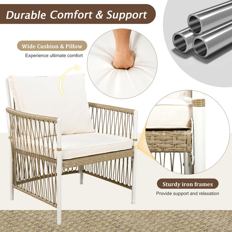 TOPMAX Modern 5-Piece Patio Extendable Wooden Dining Table Set, 12inch Butterfly Leaf Foldable Round Kitchen Table Set with 4 Rattan Arm Chairs for Backyard,Balcony, Garden, Poolside, Natural