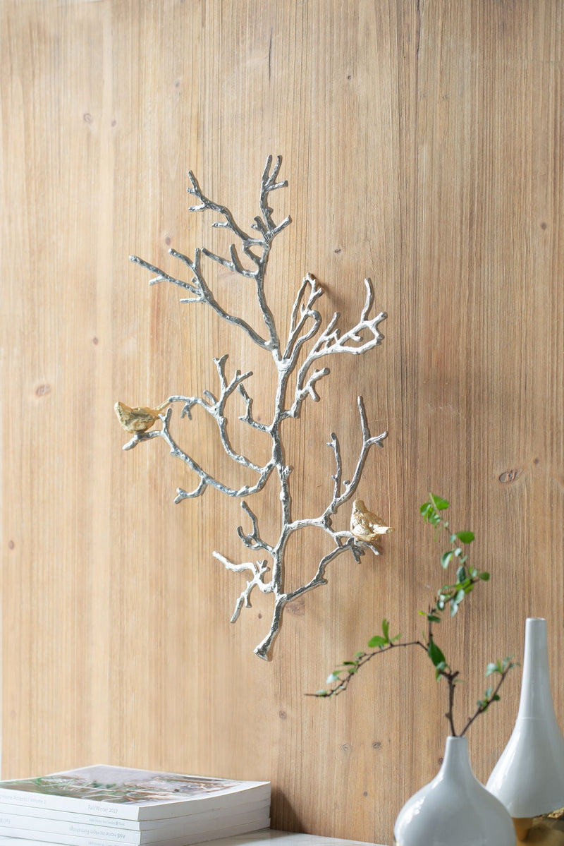 Metal Branch Wall Sculptures With Bird Accents (Set of 2) - Silver Multi, photo 14 of 16