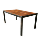 7 piece Outdoor Patio Wicker Dining Set Patio Wicker Furniture Dining Set w/Acacia Wood Top Brown Wicker + Cream Cushion