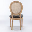 French Style Solid Wood Frame Antique Painting Fabric Rattan Back Dining Chair (Set of 2)