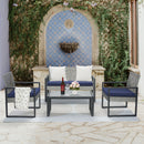 4 Piece Patio Furniture Set With Acacia Wood Table Top And Cushions by HouseOfZazla