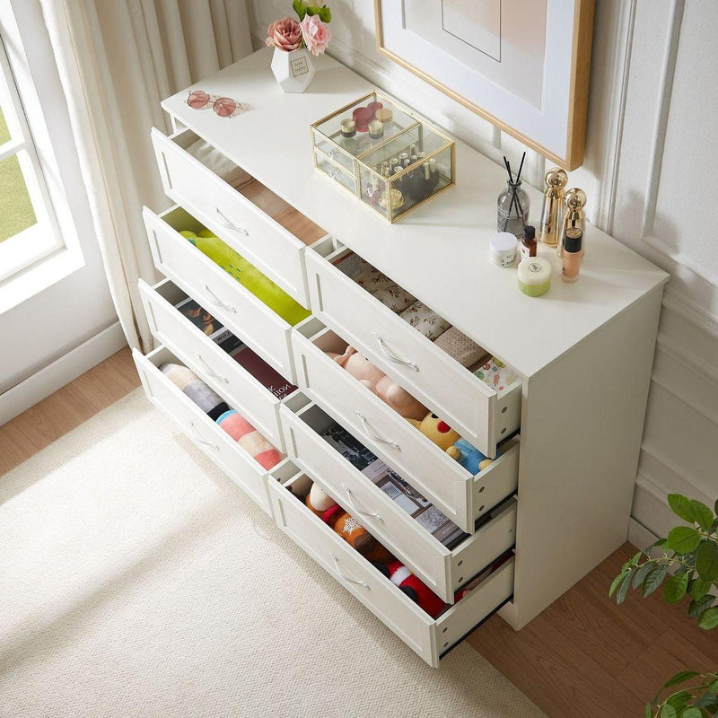 Modern 3 Drawer Bedroom Chest of Drawers with 8 Drawers Dresser, Clothes Organizer -Metal Pulls for Living Room, Bedroom, Hallway, White, 47.6" x 15.7" x 36.7"