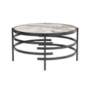 32.48" Round Coffee Table With Sintered Stone Top&Sturdy Metal Frame, Modern Coffee Table for Living Room, Darker Gray