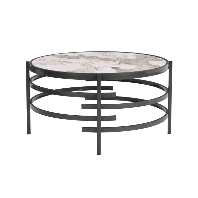 32.48" Round Coffee Table With Sintered Stone Top&Sturdy Metal Frame, Modern Coffee Table for Living Room, Darker Gray