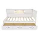 Twin Size L - Shaped Captain Bed With Drawer And Bookcase, LED Downlight And USB Charging Station - White by HouseOfZazla