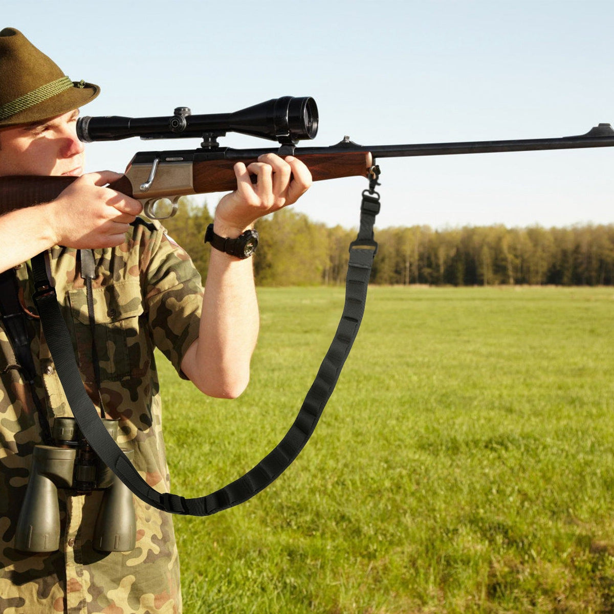 Tactical Shotgun Sling 2 Point Gun Sling Adjustable Shoulder Strap Rifle Shotgun Belts w/ 15-Shell Holders, photo 2 of 8