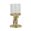7x4x7.5' Gold Rabbit Pillar Candle Holder with Clear Glass Hurricane Shade