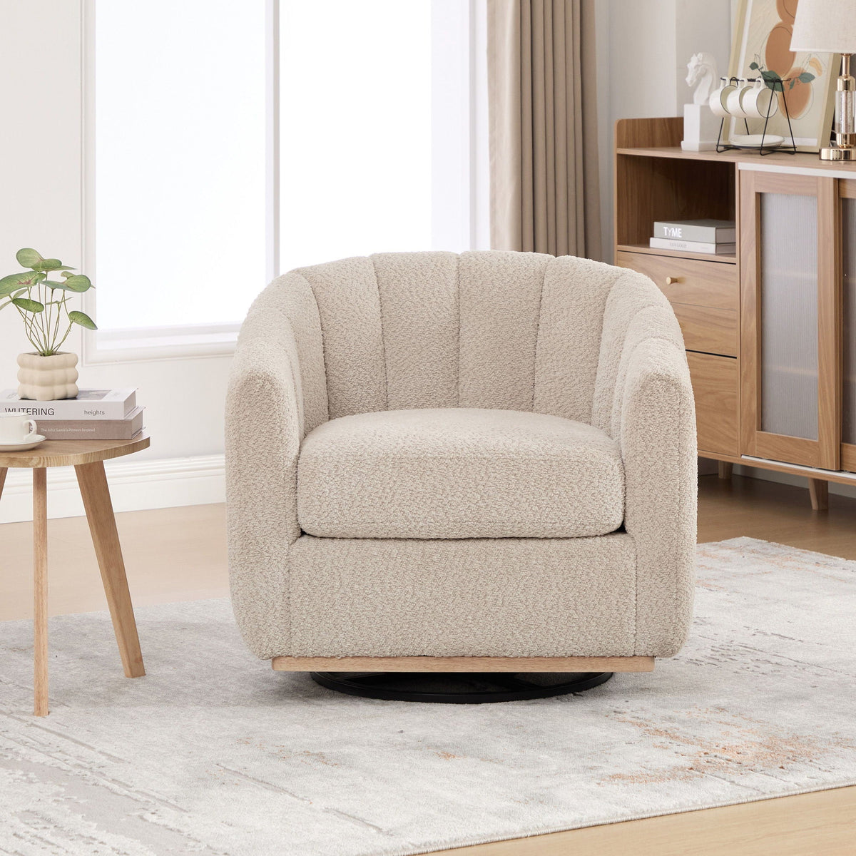 Swivel Upholstered Barrel Chair With Metal Base, photo 13 of 13