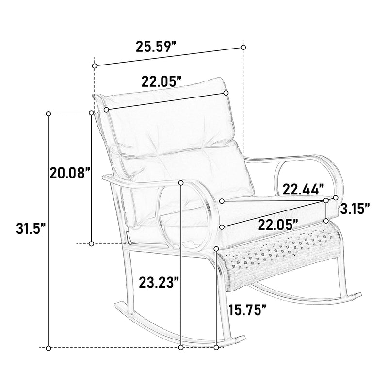 3 Pieces Patio Furniture Set Rocking Bistro Set Outdoor Rattan Conversation with Coffee Table for Garden Balcony Backyard Poolside