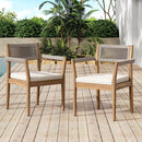 Braided Acacia Wood Outdoor Dining Chairs Set of 2 – Teak Look with Beige Rope & Cream Cushions by HouseOfZazla