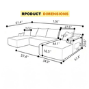 126" Cloud Sectional Sofa with U-Shape Chaise and Side Pockets and Cup Holder by HouseOfZazla
