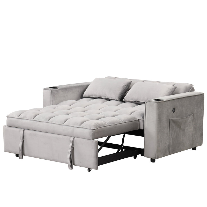 55.3" 4-1 Multi-functional Sofa Bed with Cup Holder and USB Port for Living Room or Apartments, Gray