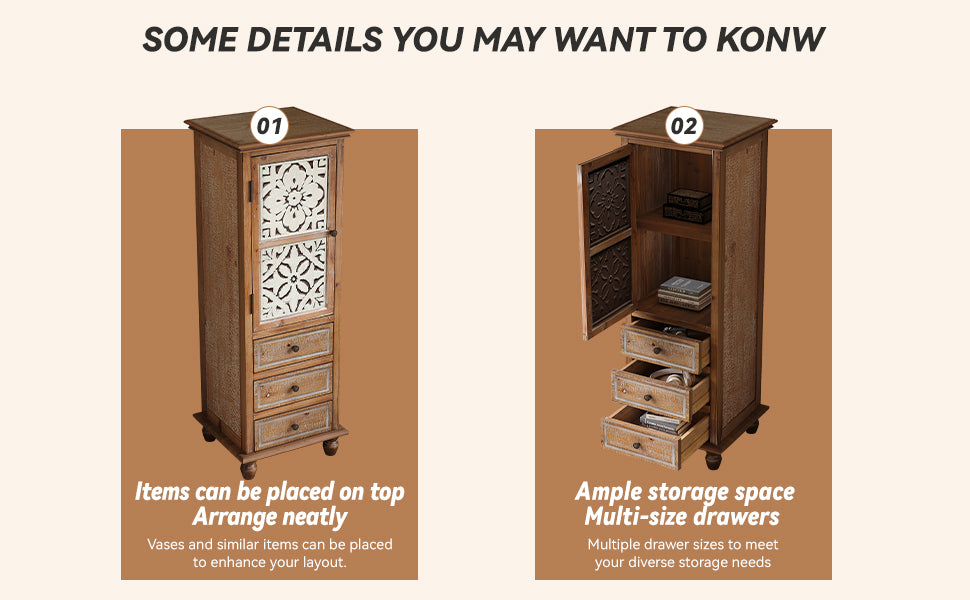 Rustic Wooden Storage Cabinet with Decorative Cutout Door & 3 Drawers, photo 9 of 10