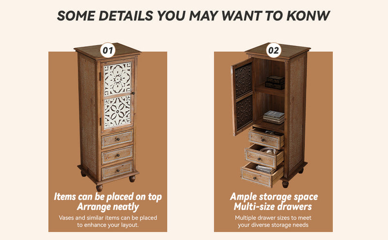 Rustic Wooden Storage Cabinet with Decorative Cutout Door & 3 Drawers, photo 9 of 10