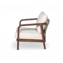 Outdoor Lounge Chair With Woven Backrest, Solid Wood Frame, Comfortable Cushions