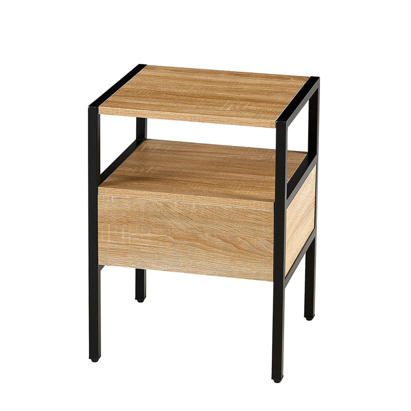 15.75" Rattan End table with drawer, Modern nightstand, metal legs,side table for living room, bedroom,natural(1 pc)